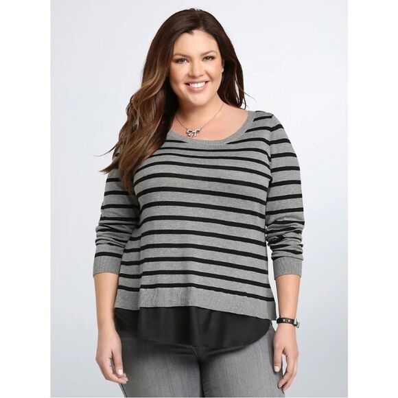 TORRID Women's Plus Size Tie Back Flyaway Mixed Media Layered Sweater Jumper - Picture 1 of 7